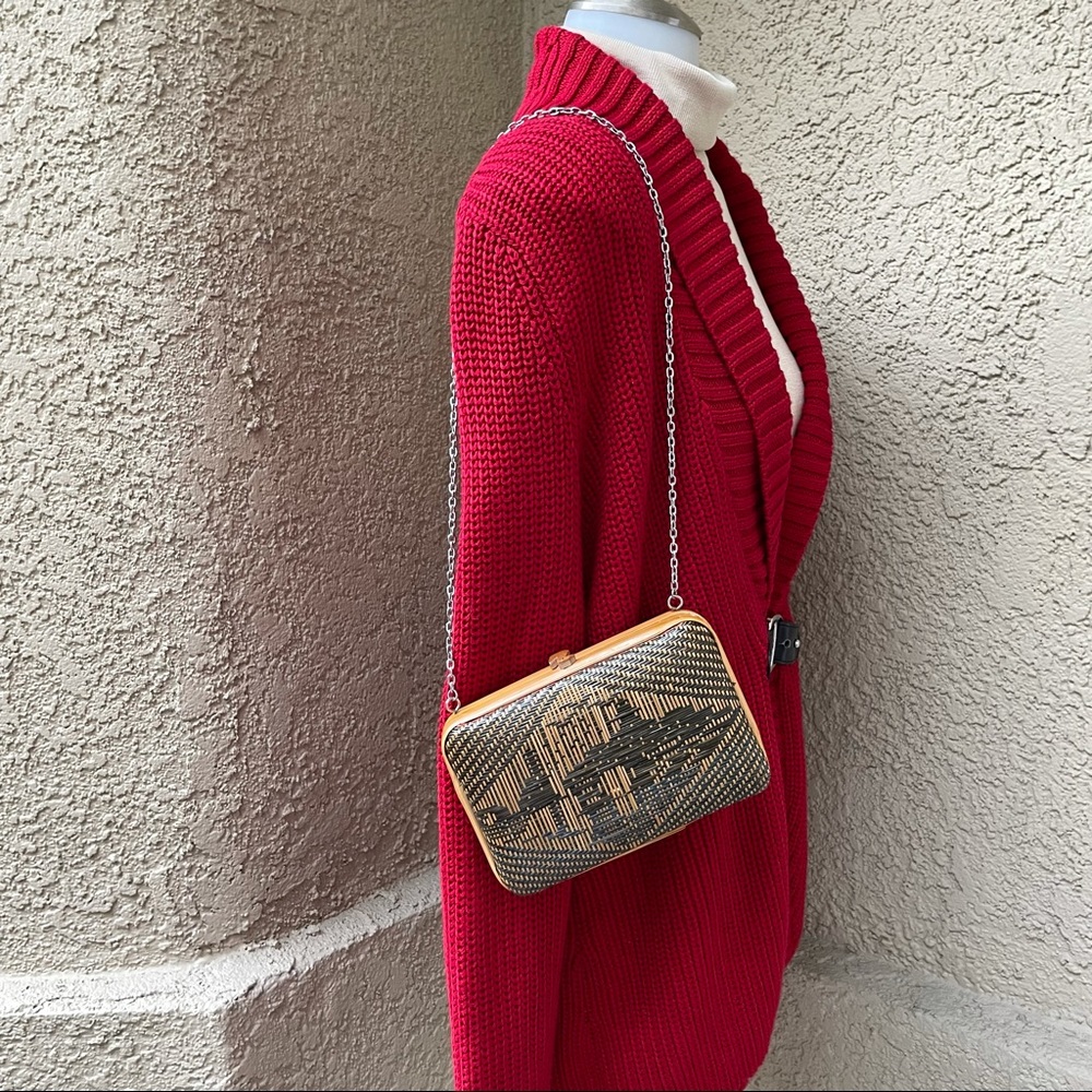 Vintage hand made little wooden shoulder bag